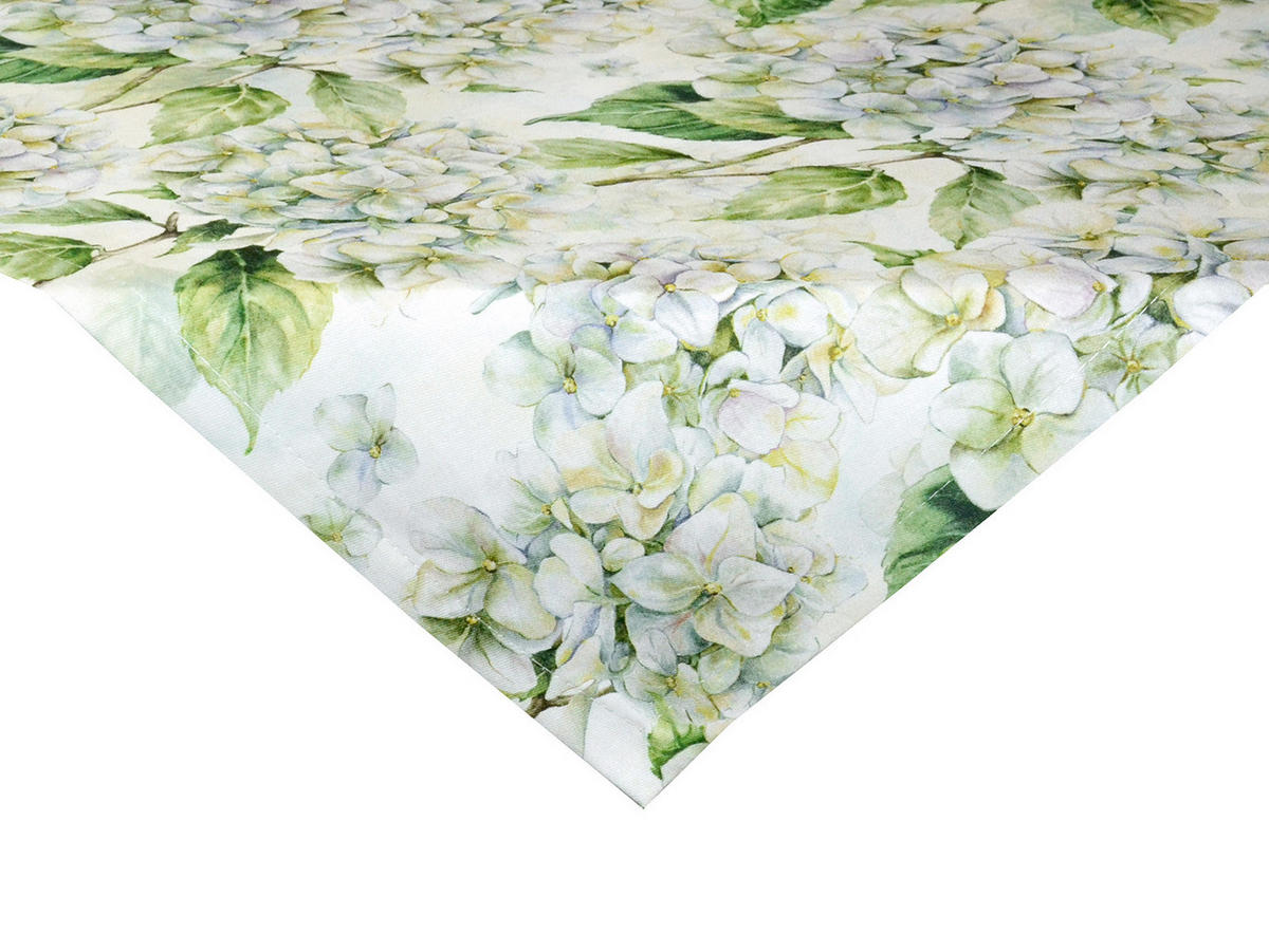 XS-MITTELDECKE Landlust-Hortensie weiß 60/60 cm - Weiß/Grün, Textil (60/60cm) - beties Heimtextil