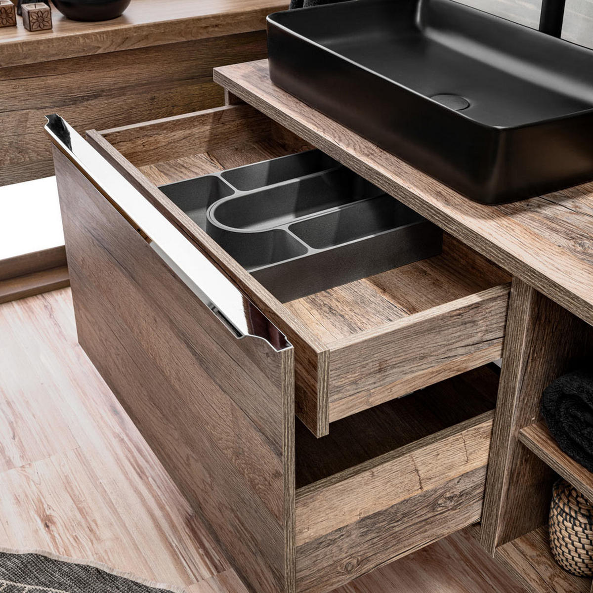 BADMÖBEL-SET 3-TLG. Puebla-56 - Braun, Holzwerkstoff (80/60/46cm) - Lomado