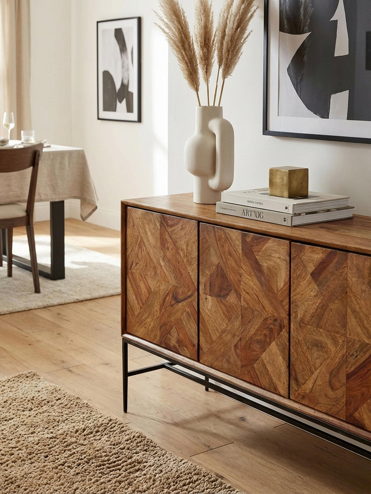 SIDEBOARD – Massivholz, 123x70x45 cm, Industrial-Stil, Stauraum - Schwarz/Braun, Holz/Metall (123/70/45cm) - KADIMA DESIGN