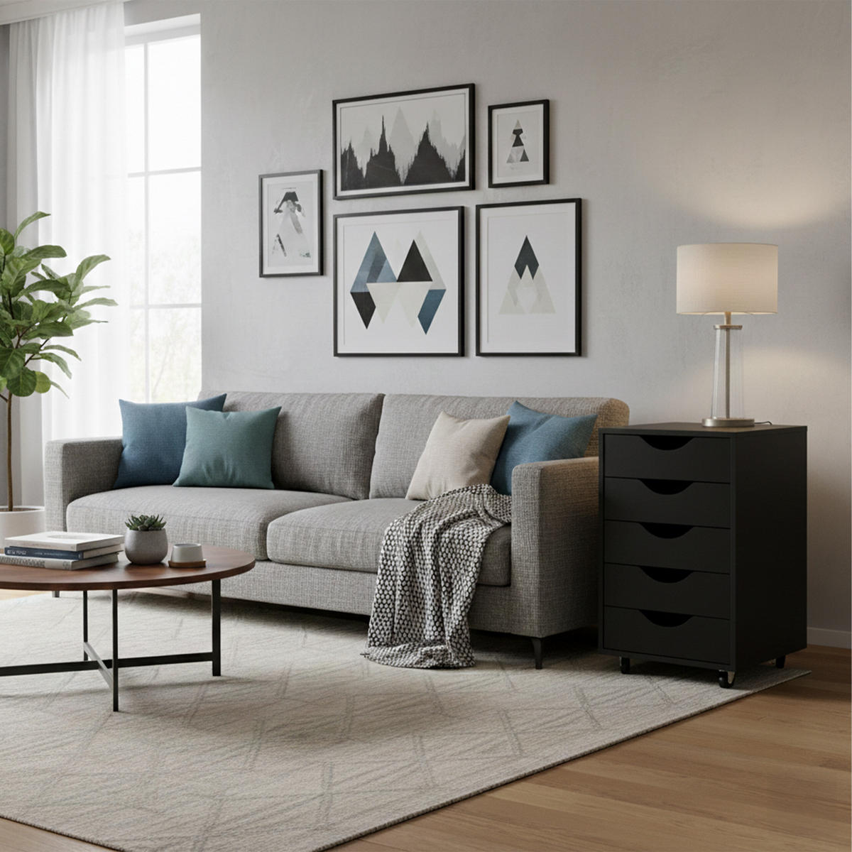 ROLLCONTAINER Schwarz 5 Schubladen auf Rollen - Schwarz, Holzwerkstoff/Kunststoff (40/66.5/40cm) - Relaxdays