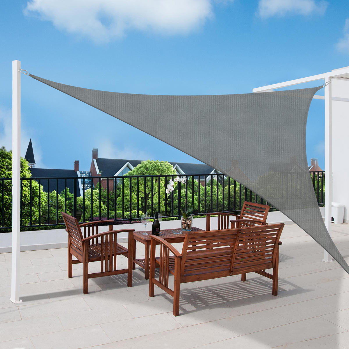 SONNENSEGEL SolVision HS9 420/420/600 cm dreieckig Grau HDPE - Grau, Kunststoff (420/420cm) - Sol Royal