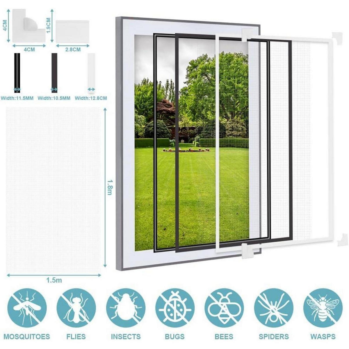FLIEGENGITTER Fenster 150 x 180 cm Magnetisch Weiß - Weiß, Textil (1/1/1cm)
