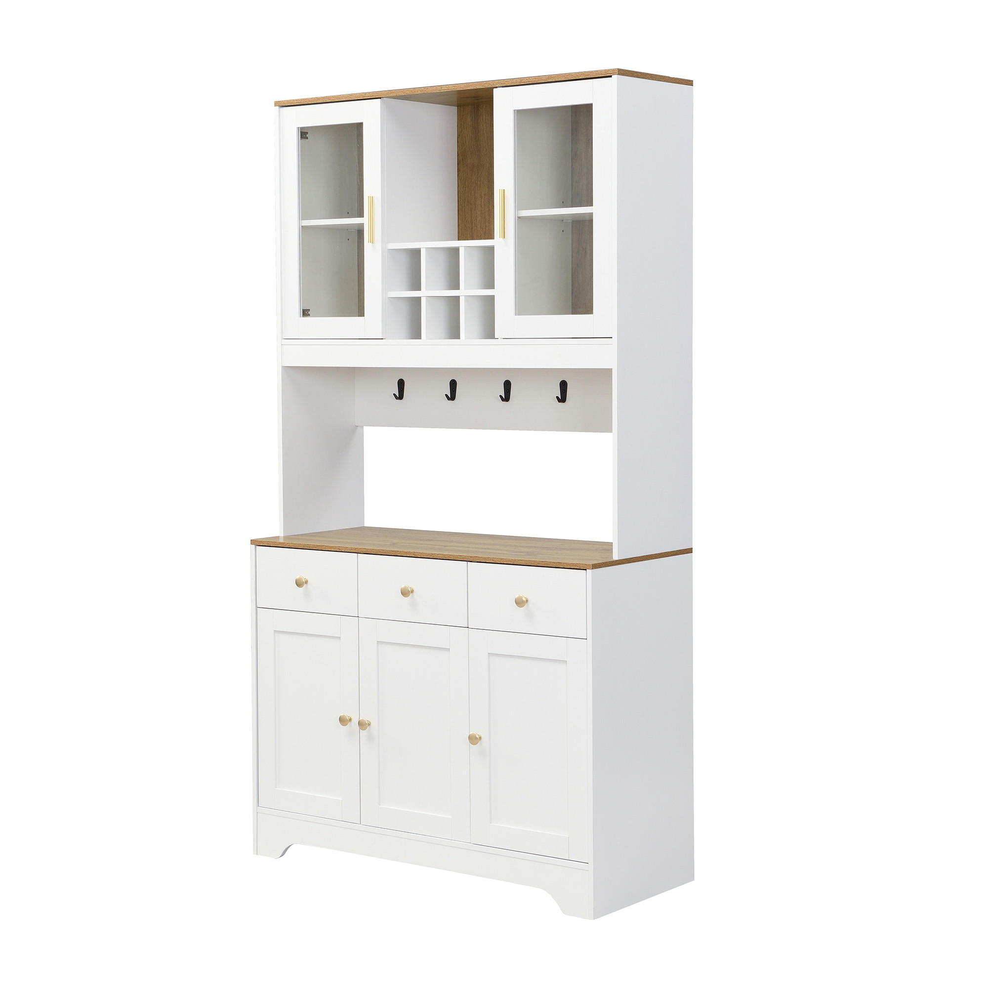 GESCHIRRSCHRANK aus MDF 94,5x30x175,5 cm in Weiß mit Vitrinentüren - Weiß, Holzwerkstoff (94.5/175.5/30cm) - Modfu