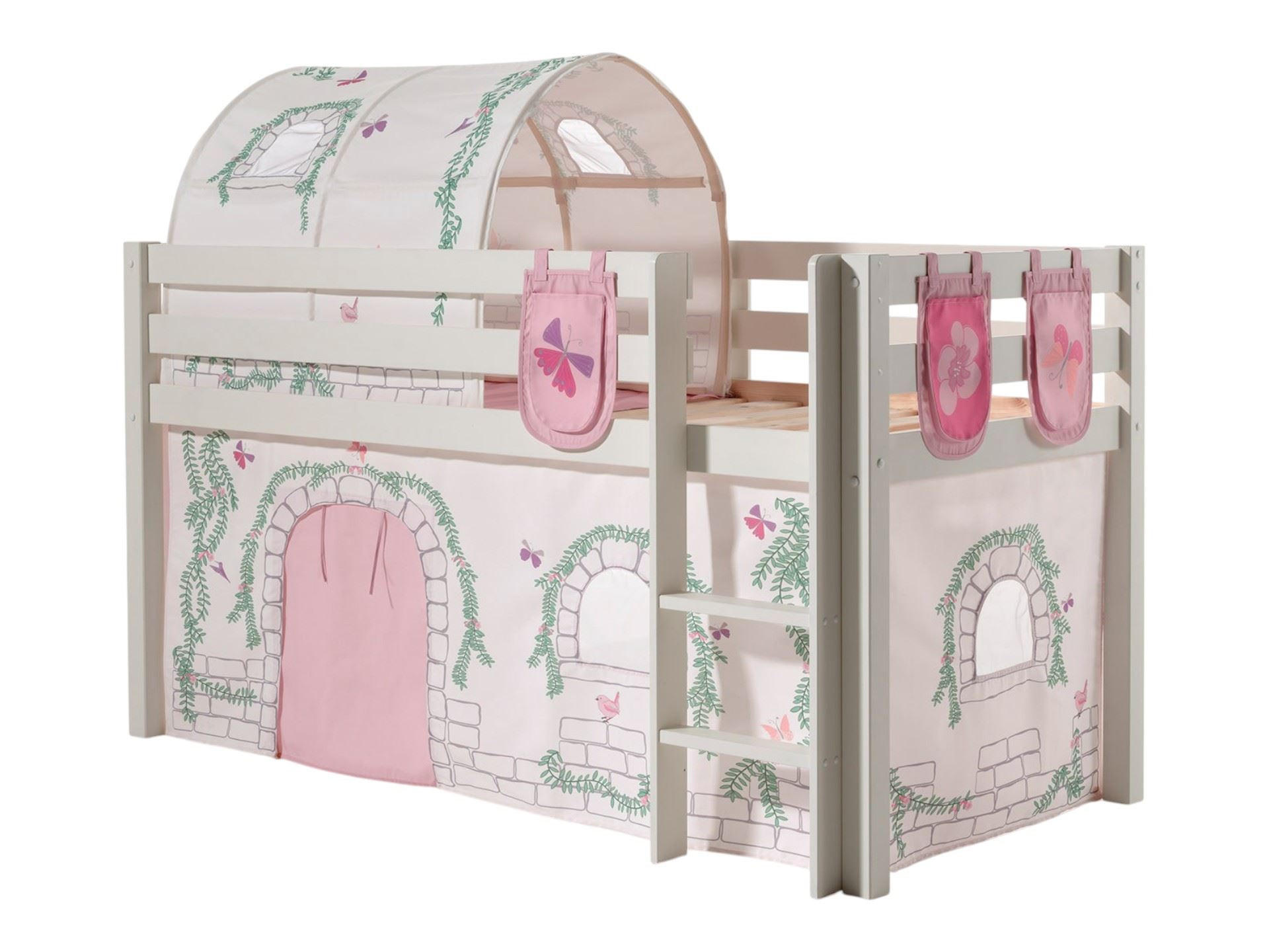 KINDERBETT Karolina 210x114x106 Massivholz Weiß Textilset Burg 4 - Hellgrau/Weiß, Holz (90/200cm) - 58aufmkessel