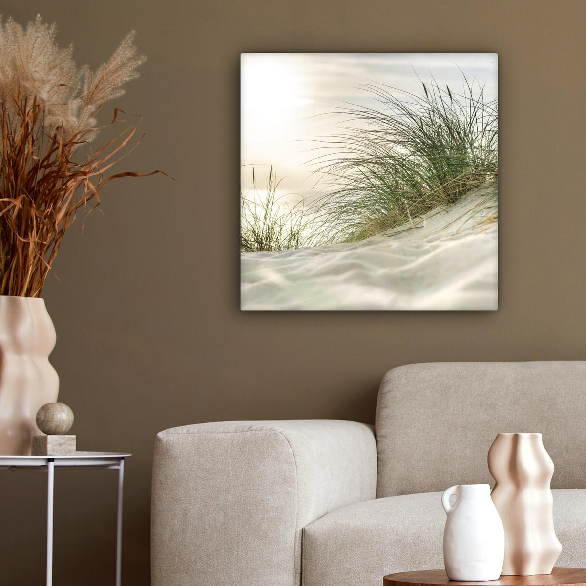 LEINWANDBILD Dünen mit Strandhafer in der Sonne des Nationalparks Schleswig-Holsteinisches Wattenmeer 50x50 cm - Creme, Textil (50/50cm) - MuchoWow