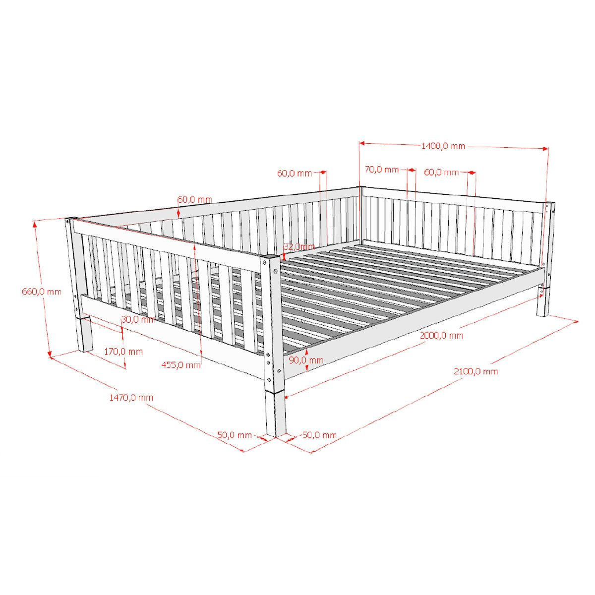 TAGESBETT Kapua 140x200 mit Bettschublade Kiefer Massivholz Natur - Kieferfarben, Holz (140/200cm) - 58aufmkessel