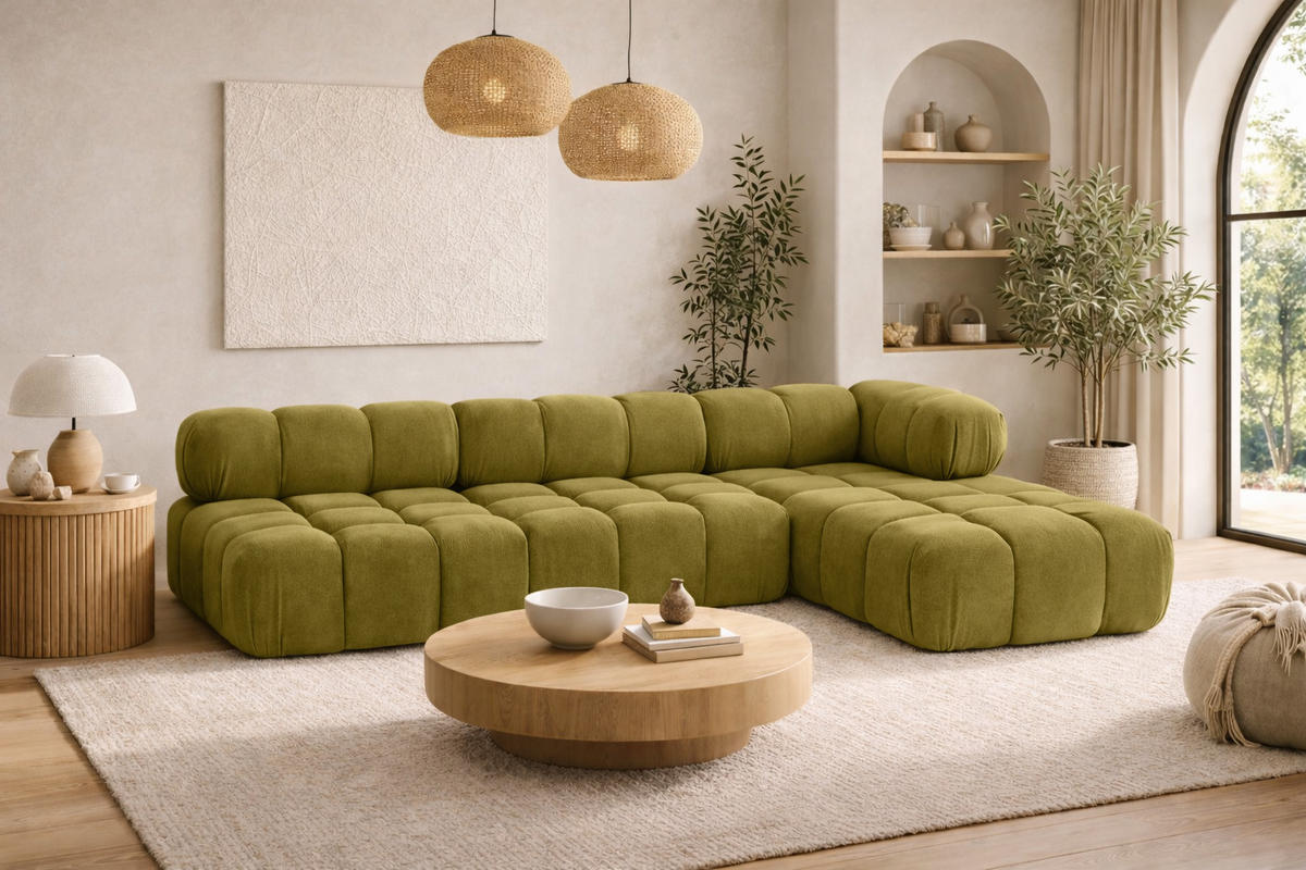 ECKSOFA L-Form Modulare, Veloursstoff Salvador, Olive, Rechts, Selia - Olivgrün, Holz (285/160cm) - Kaiser Möbel