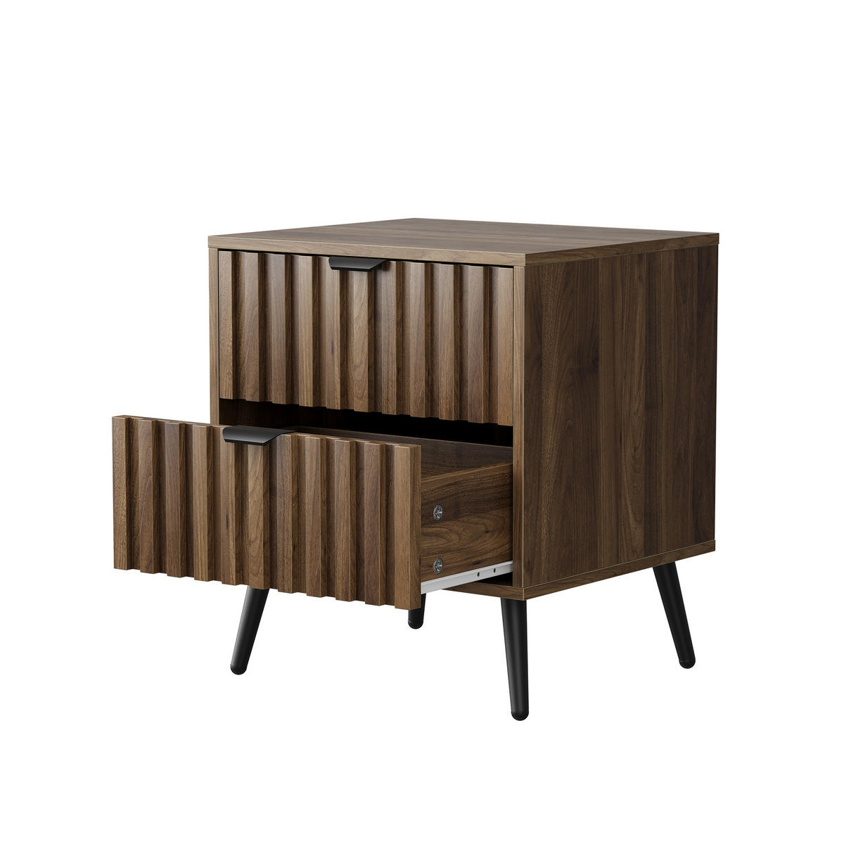 NACHTTISCH aus MDF mit 2 Schubladen, Metallgestell, 45/40/53 cm, Walnuss - Walnussfarben, Holzwerkstoff (40/53/45cm) - Redom