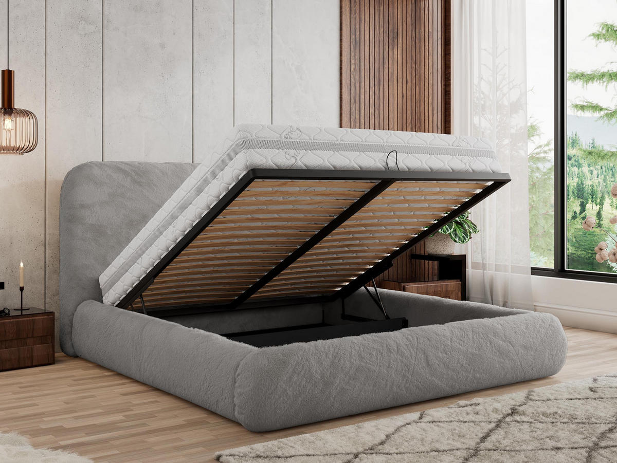 POLSTERBETT BENEA CLASSIC 160/200 - Hellgrau Plüsch - Pocket-Matratze - Hellgrau, Textil (160/200cm) - MKS