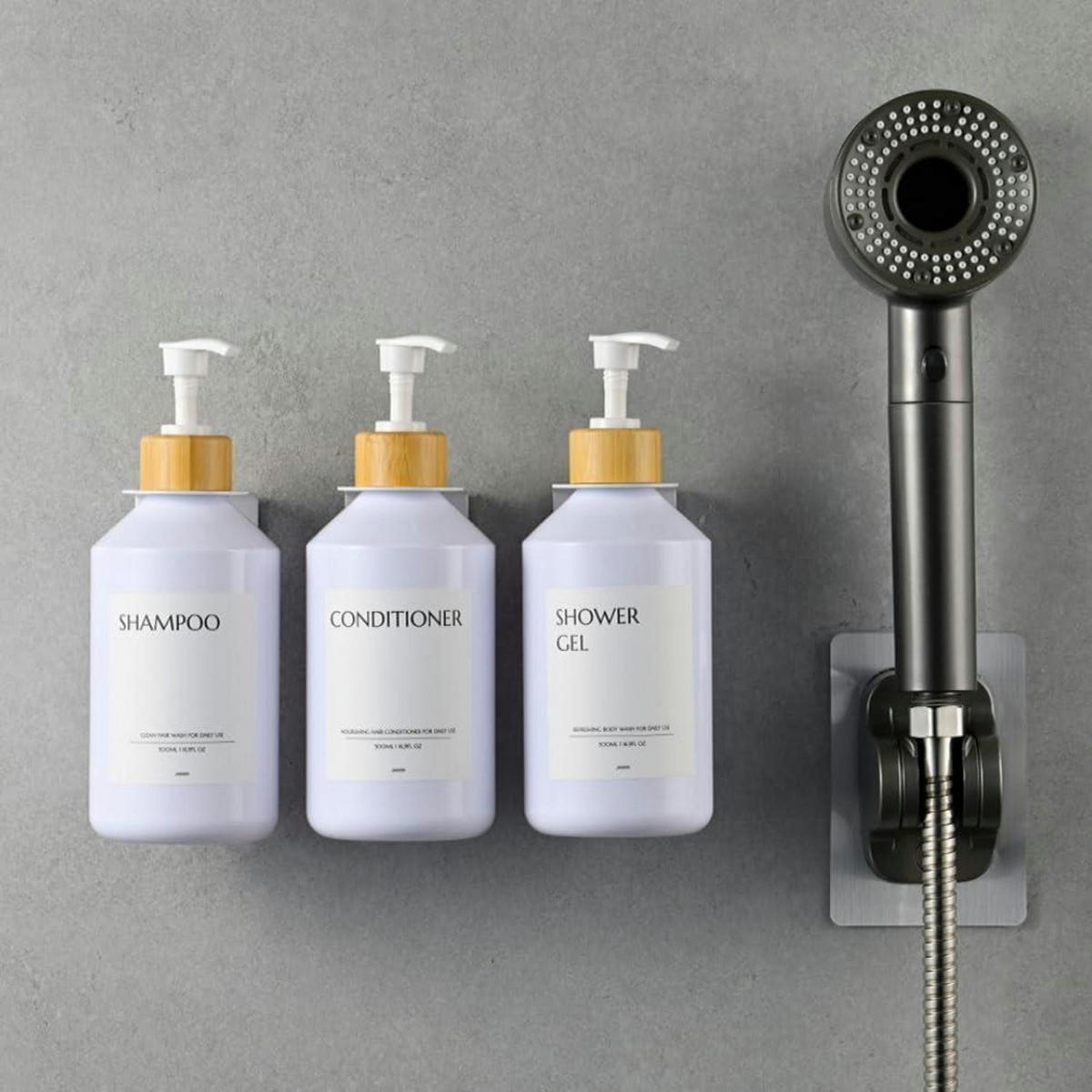 SEIFENSPENDER 3-teiliges Set Wandmontage 500ml Weiß Bambuskopf - Weiß, Kunststoff (23/20/8cm)