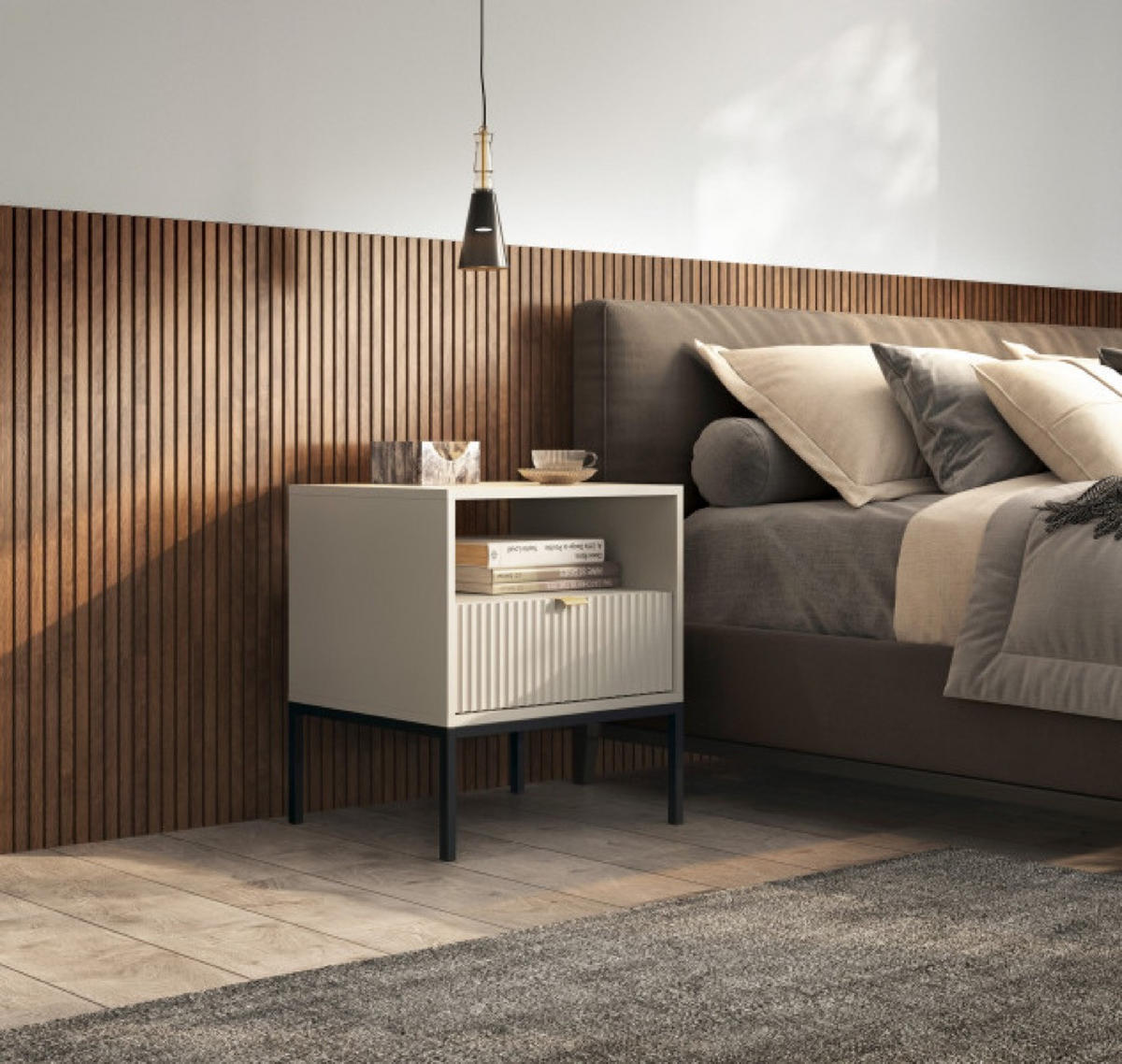 NACHTTISCH Kaschmir Schwarz NEW Mit Metallgestell 54x39x56 cm - Ecru/Kaschmir, Holzwerkstoff (54/56/39cm) - Sepro Meble