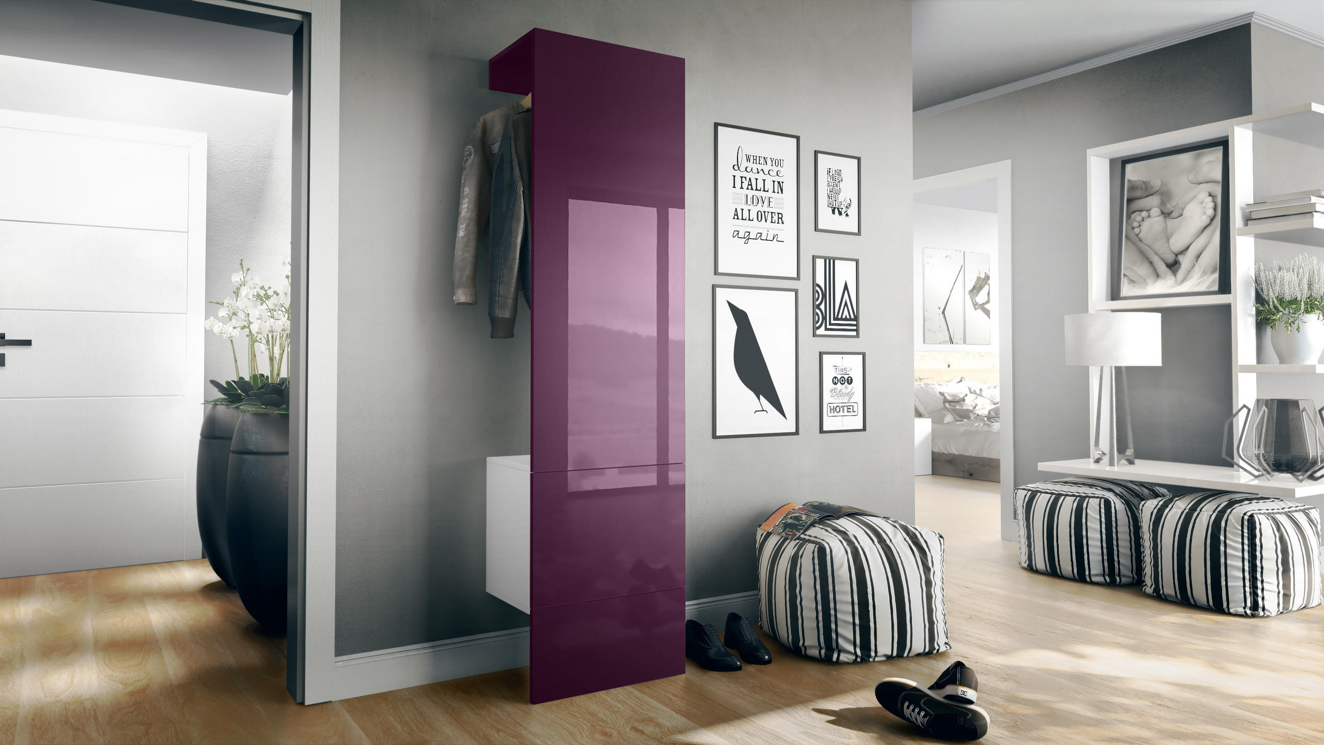 GARDEROBE Carlton Paneel in Brombeer Hochglanz - Brombeere, Holzwerkstoff (52/193/35cm) - Vladon