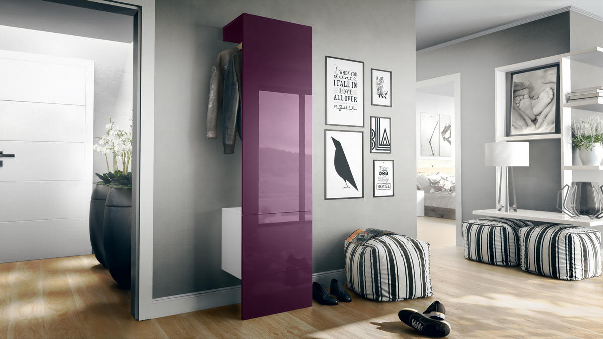 GARDEROBE Carlton Paneel in Brombeer Hochglanz - Brombeere, Holzwerkstoff (52/193/35cm) - Vladon