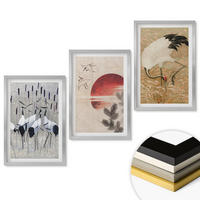 WANDBILDER 3er Set - 40x60 cm Silberner Rahmen - Japanische Kraniche Landschaft - Silberfarben, Kunststoff (40/60cm) - ArtPrintCave