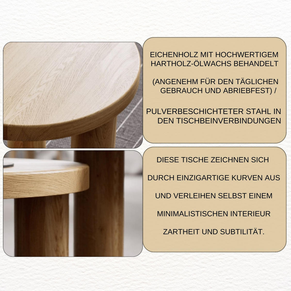 COUCHTISCH Eichenholz vollmassiv rund Naturbelassenen 50/50/45 - Naturfarben, Holz (50/50/45cm)