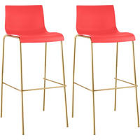 BARHOCKER 2er Set Kunststoff Rot - Rot/Goldfarben, Kunststoff/Metall (43/100/48cm) - CLP
