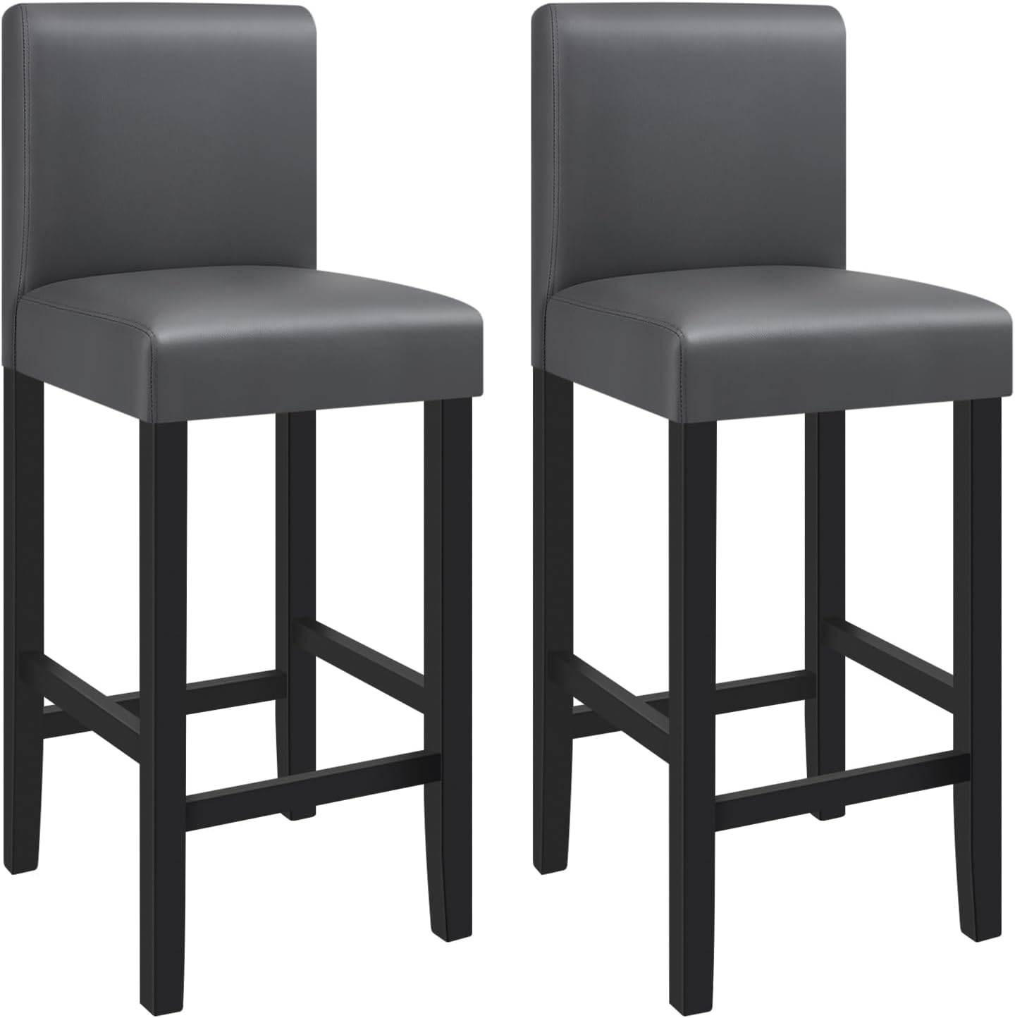 BARHOCKER 2er Set, Massivholz, Antirutschgummi, Kunstleder - Grau, Holz (41.5/110.5/48cm) - Woltu