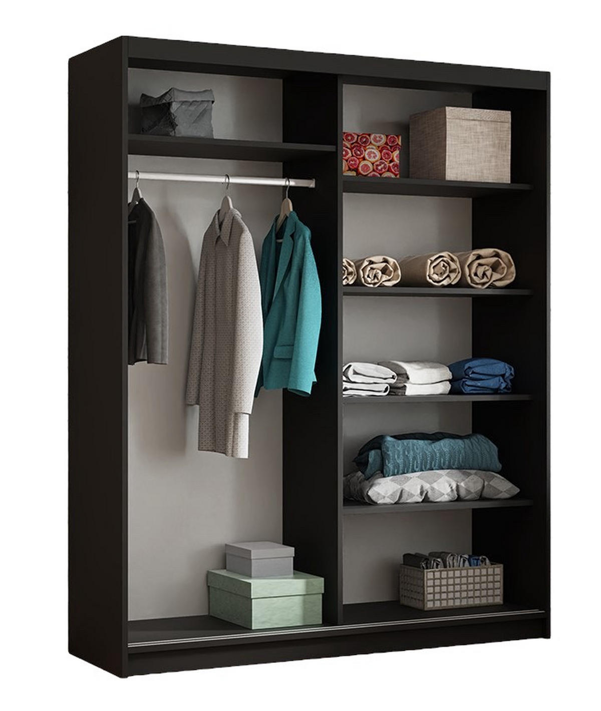 SCHWEBETÜRENSCHRANK Dora 100 cm mit Lamellen und Spiegel 2-türig, schwarz, Lamelle artisan - Schwarz/Eiche Artisan, Kunststoff (100/205/60cm) - Margaret Hadas24