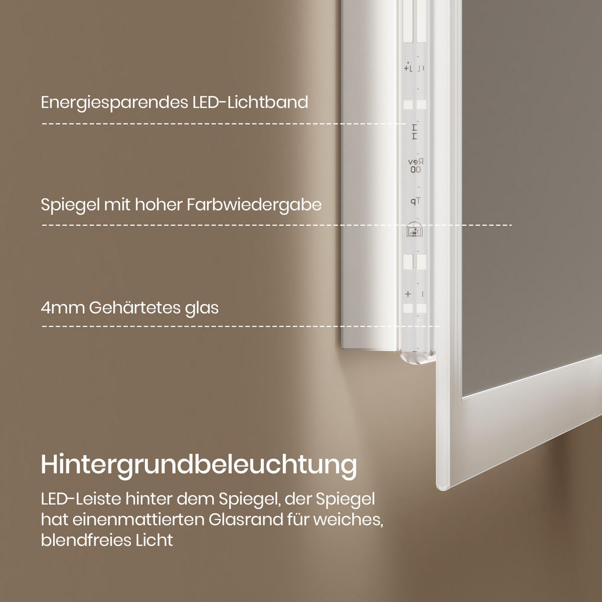 BADSPIEGEL mit Touch-Schalter Beleuchtung 80/60/3,5 cm - Weiß, Glas (60/3.5/80cm) - EMKE