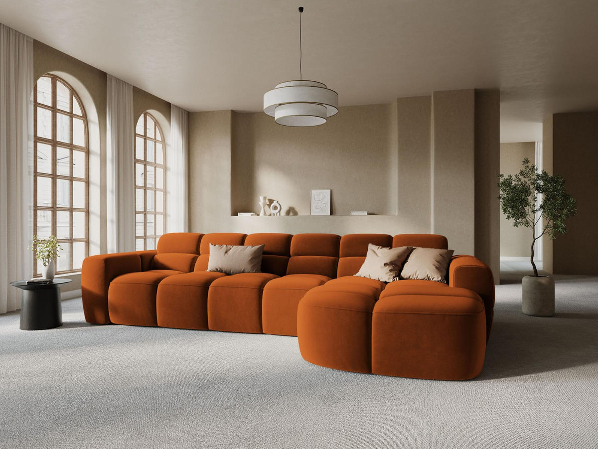 ECKSOFA rechts Lisa aus Samt terrakotta 4 Sitzplätze - Terracotta, Textil (170/310cm) - Micadoni
