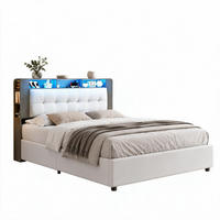 POLSTERBETT 140/200 cm mit LED,Kopfteil-Ladestation und Stauraum - Beige, Holz (140/200cm) - PARAFTA HOME
