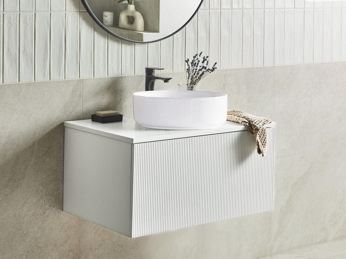 WASCHTISCHUNTERSCHRANK 80 cm Weiß Alzira - Weiß, Holzwerkstoff (80/40/52cm) - Beliani