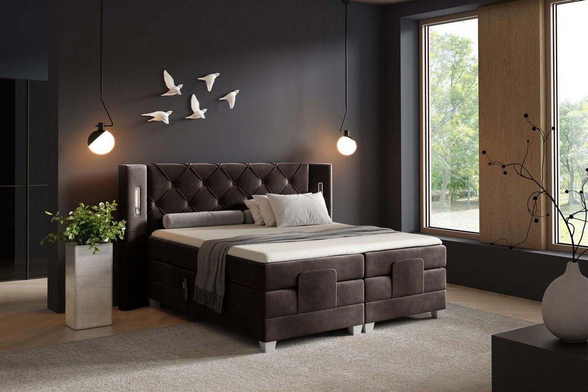 BOXSPRINGBETT Elektrisch Steve - Dunkelbraun, Holzwerkstoff/Textil (180/200cm) - Fun Möbel