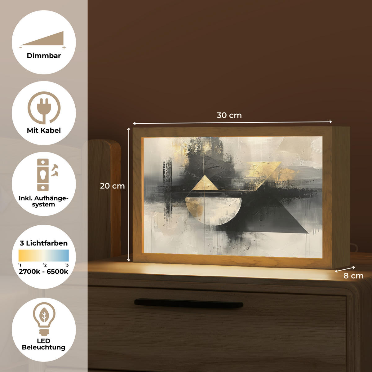 STOLNÍ LAMPA Abstraktní - černá - barva - moderní 30x20 cm - barva břízy, kompozitní dřevo (8/30/20cm) - OnlyWow