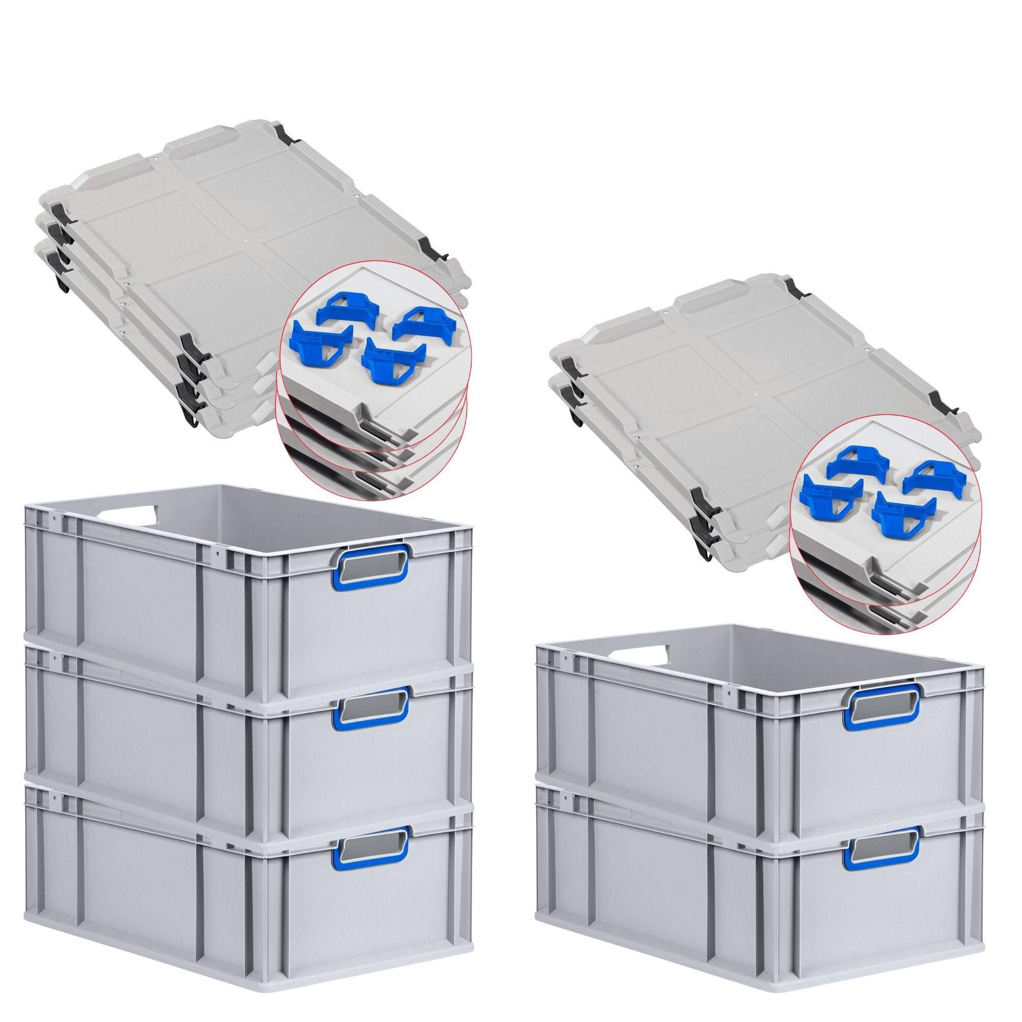 EUROBOX 5x Nextgen Color Mit Auflagedeckel 22x40x60cm Griffe Blau Offen - Blau, Kunststoff (40/22/60cm) - PROREGAL