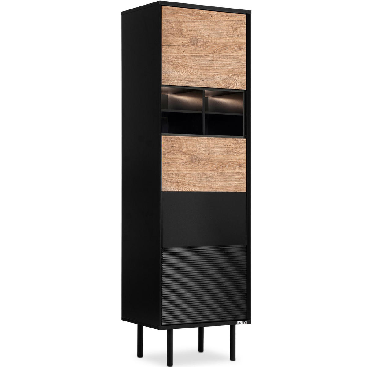 REGAL LOFTY Kreuzeinlage, schwarz / Eiche natur - Eichefarben/Schwarz, Holzwerkstoff (52/174/41cm) - KONSIMO®