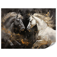 FOTOTAPETE für Büro Schwarz-Weiß Pferd Aquarell Goldakzente Eleganz 450x315 - Beige/Schwarz, Papier (450/315cm) - Muralo