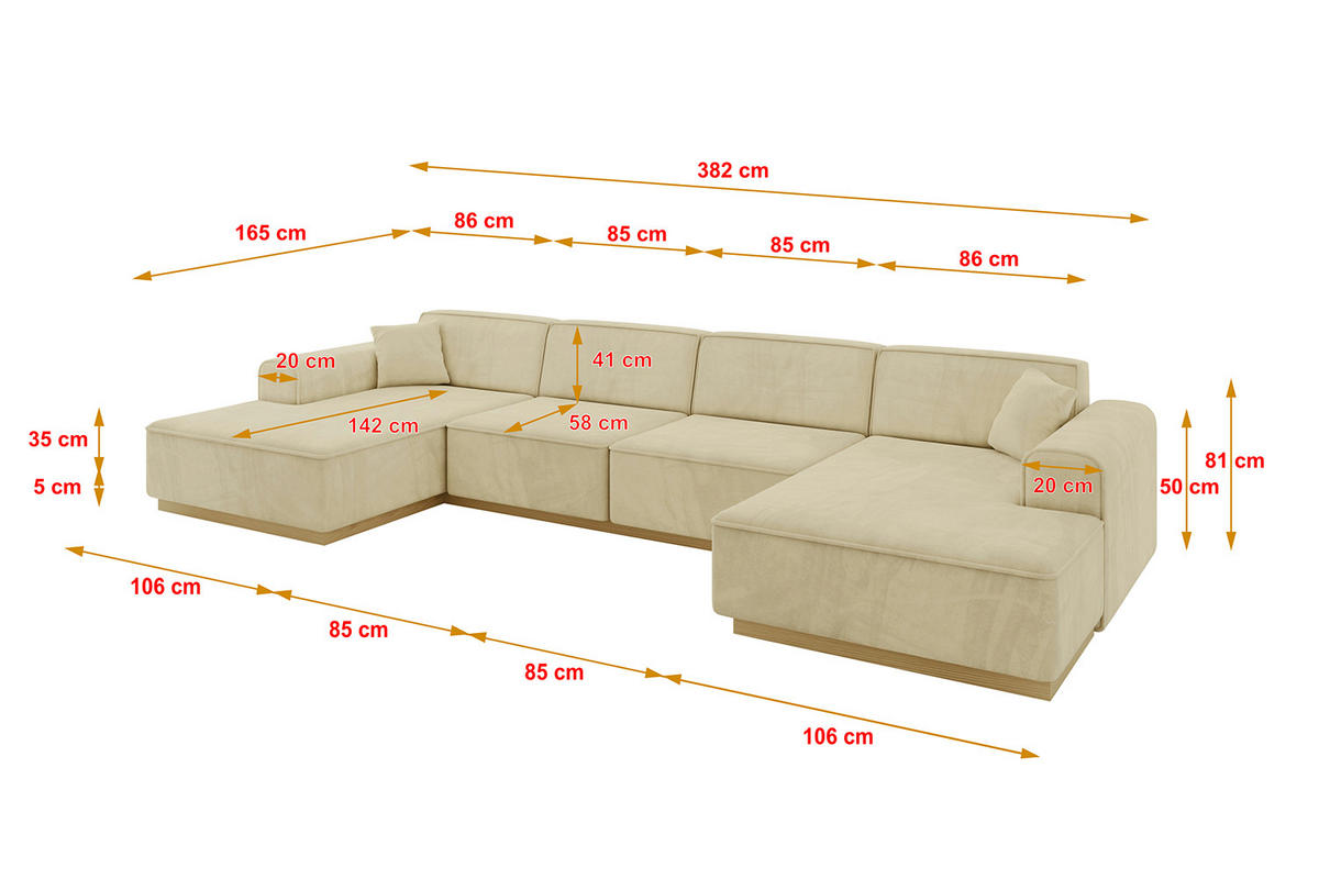 WOHNLANDSCHAFT IREA-U2-v2 - 382x165x81 cm Beige - Beige, Holzwerkstoff/Textil (382/81/165cm) - ALTDECOR