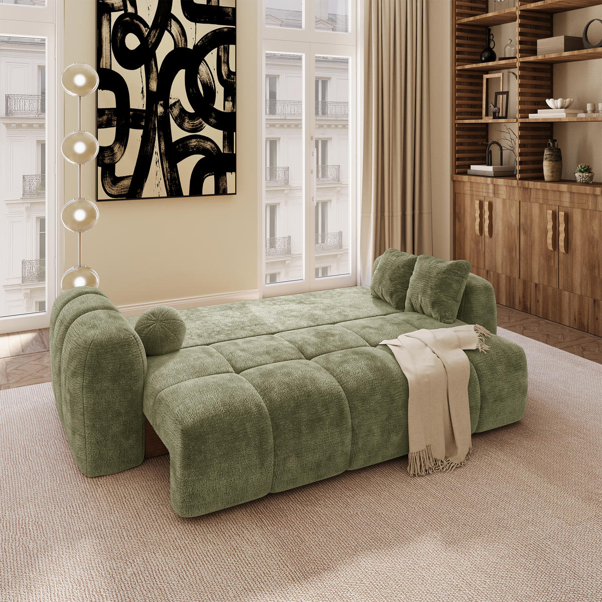 SCHLAFSOFA mit Stauraum SKY Geprägter Samt Vintage-Grün 260cm - Dunkelgrün/Grün, Textil (260/75/100cm) - Premium Interiors