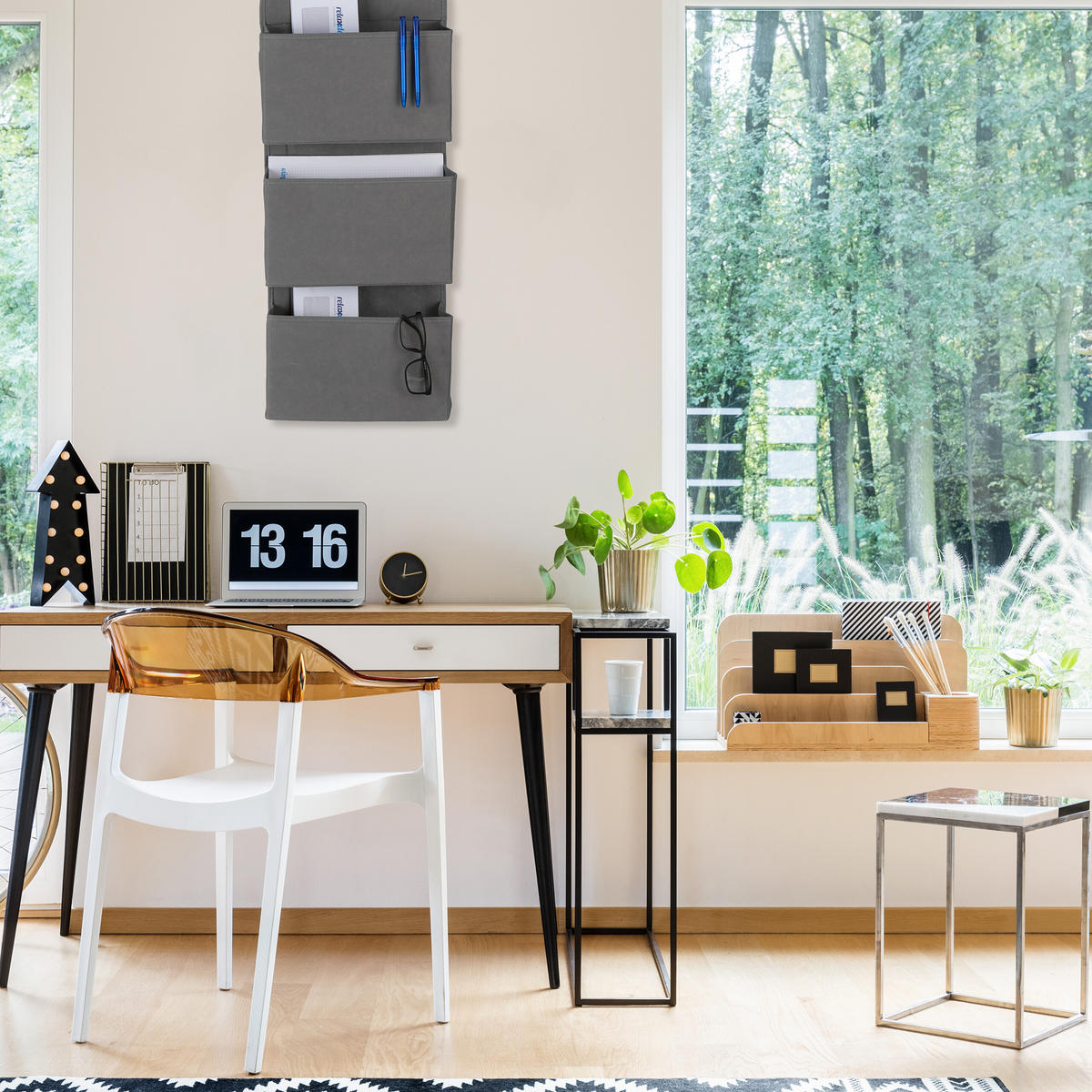 HÄNGEORGANIZER - Grau, Wellpappe/Textil (10/31/75cm) - Relaxdays