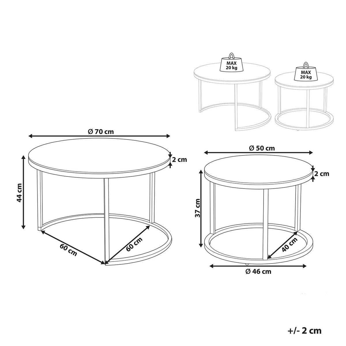 COUCHTISCH 2er Set Glas/Edelstahl gold rund Grange - Goldfarben, Metall (50/50/44cm) - Beliani