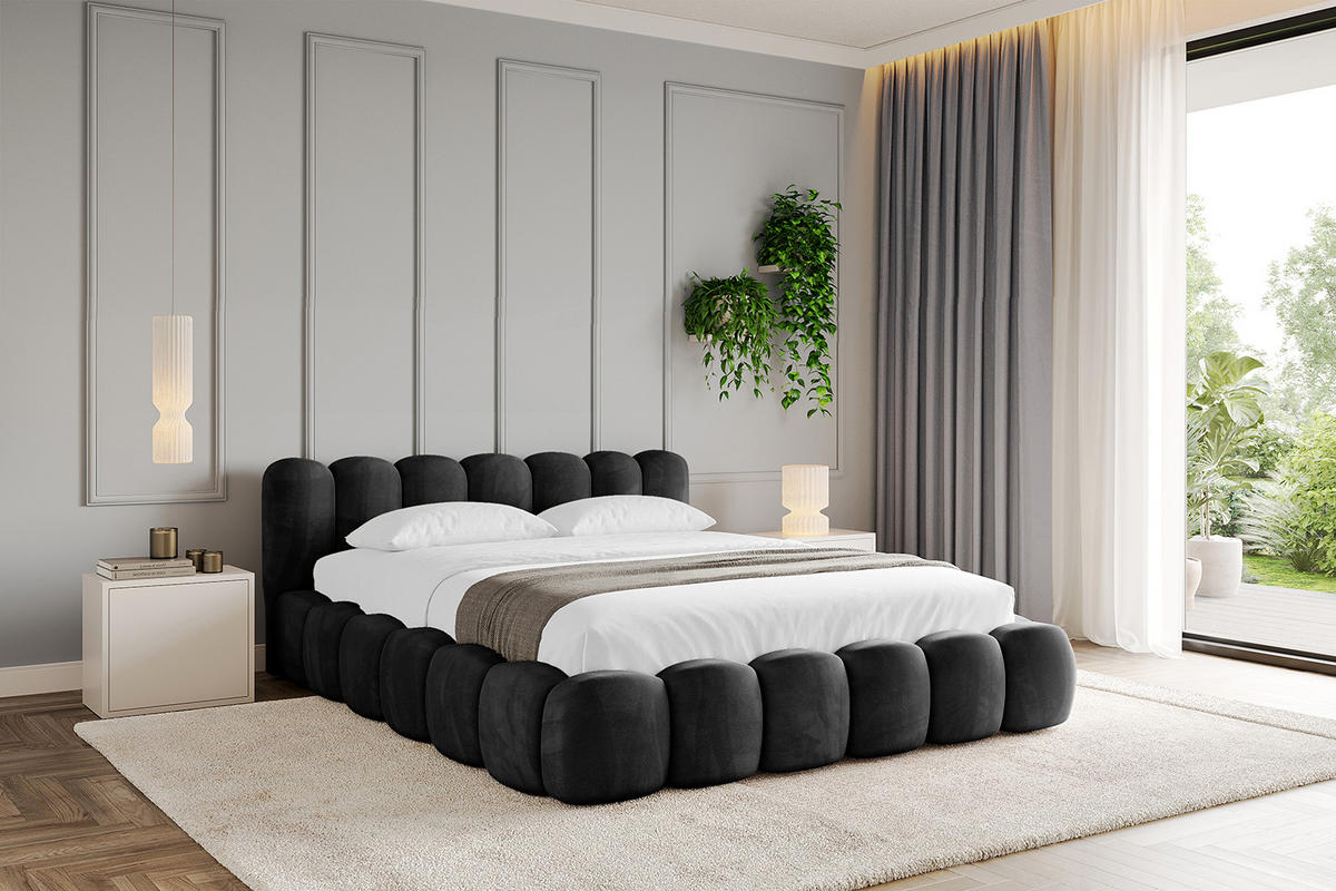 POLSTERBETT mit Bettkasten und Lattenrost, Boxbett ohne Matratze - SENA-v1 120x200 Schwarz - Schwarz, Holzwerkstoff/Textil (120/200cm) - ALTDECOR