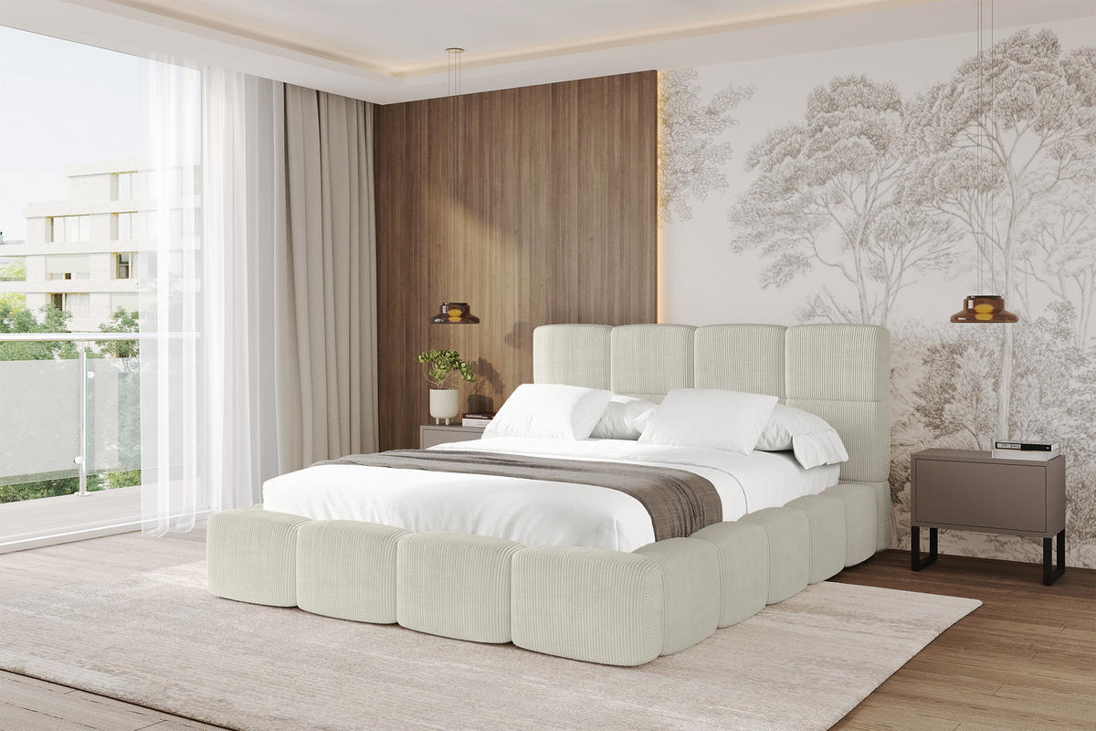 POLSTERBETT mit Bettkasten und Lattenrost, Bett mit Kopfteil, Boxbett ohne Matratze, Doppelbett mit Stauraum - NATA 120x200 Creme - Ecru, Holzwerkstoff/Textil (120/200cm) - ALTDECOR