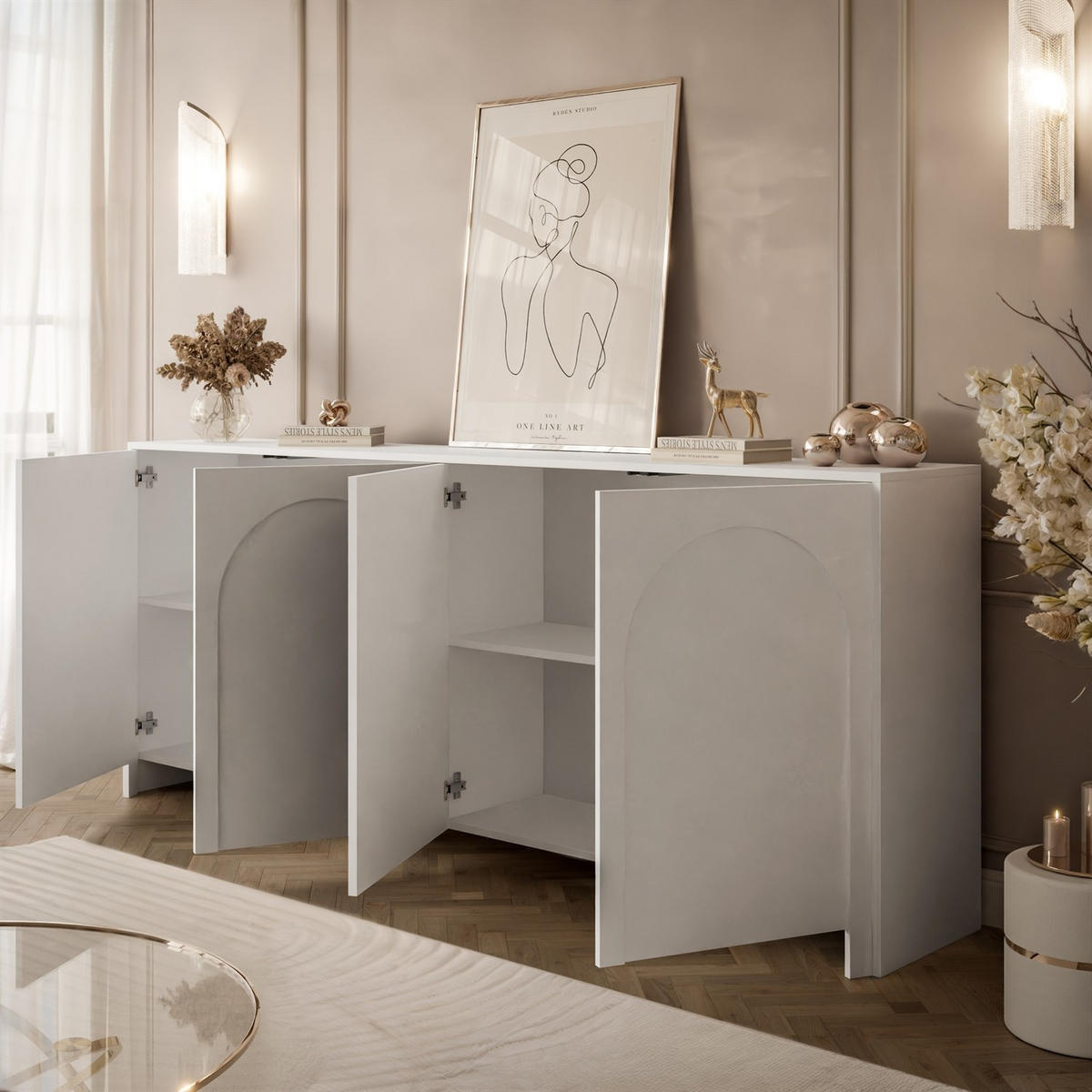 SIDEBOARDS ARIADNA weiß viertürig - Weiß, Holzwerkstoff (204/83/35cm)