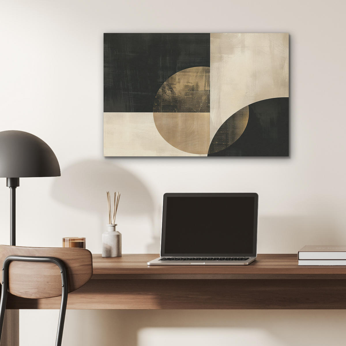 AKUSTIKBILD Abstrakt - Geometrische Formen - Schwarz - Gold Wanddeko 70x50 cm - Ecru, Kunststoff (70/50/0.9cm) - MuchoWow