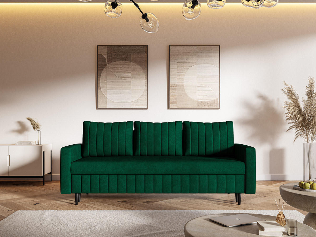 SCHLAFSOFA 215 cm Scandi, 3-seater, Bettkasten, Beine, Grün - Grün, Holz (215/94/90cm) - Emporius