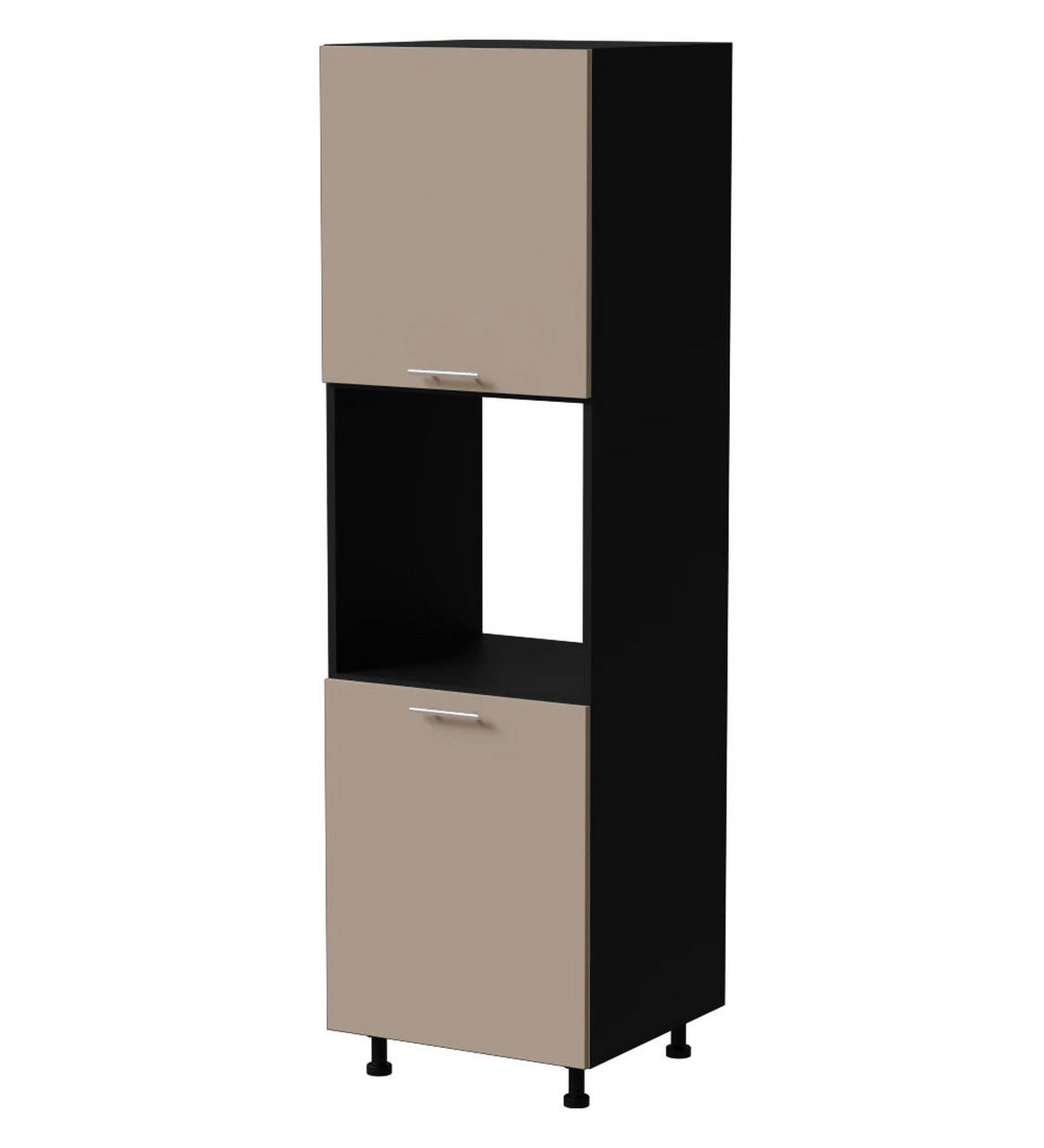 BACKOFENUMBAUSCHRANK Brerra D14/RU/2D RAL 1019 graubeige Matt / Schwarz Matt 60 / 59 / 207cm - Beige/Schwarz, Holz/Holzwerkstoff (60/207/59cm) - Feldmann-Wohnen