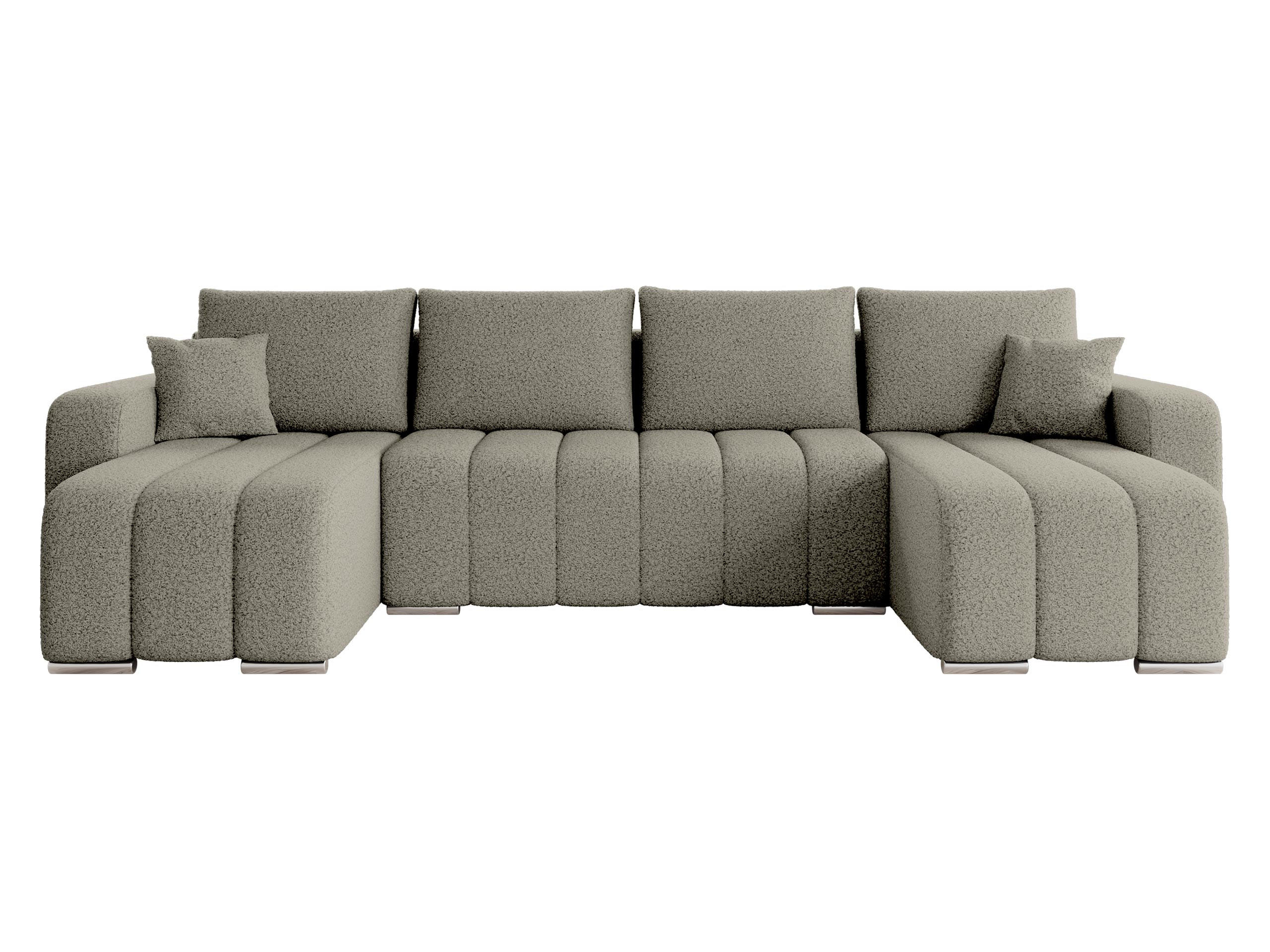 WOHNLANDSCHAFT Pufetto U Boucle - Greige/Silberfarben, Holz/Textil (313/86/147cm) - MIRJAN24