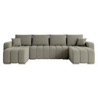 WOHNLANDSCHAFT Pufetto U Boucle - Greige/Silberfarben, Holz/Textil (313/86/147cm) - MIRJAN24