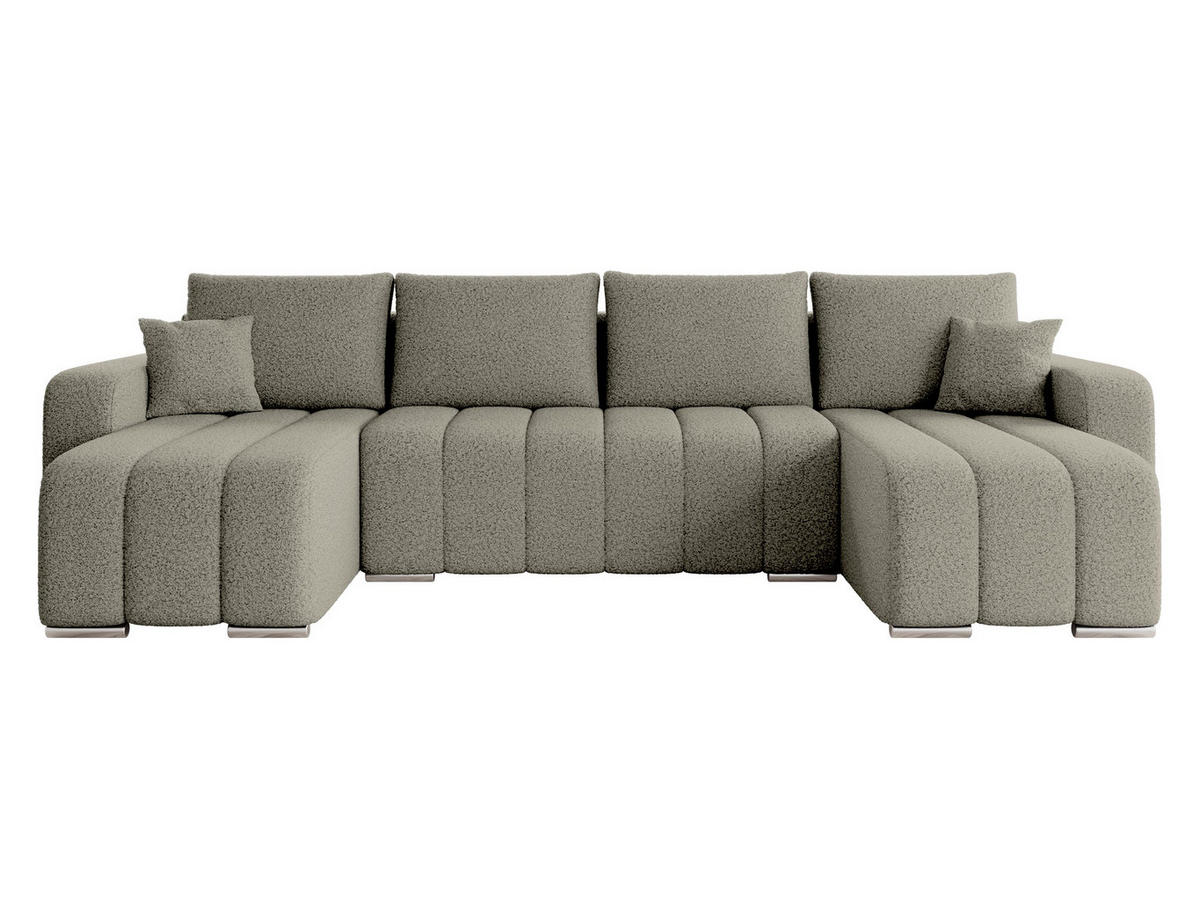 WOHNLANDSCHAFT Pufetto U Boucle - Greige/Silberfarben, Holz/Textil (313/86/147cm) - MIRJAN24