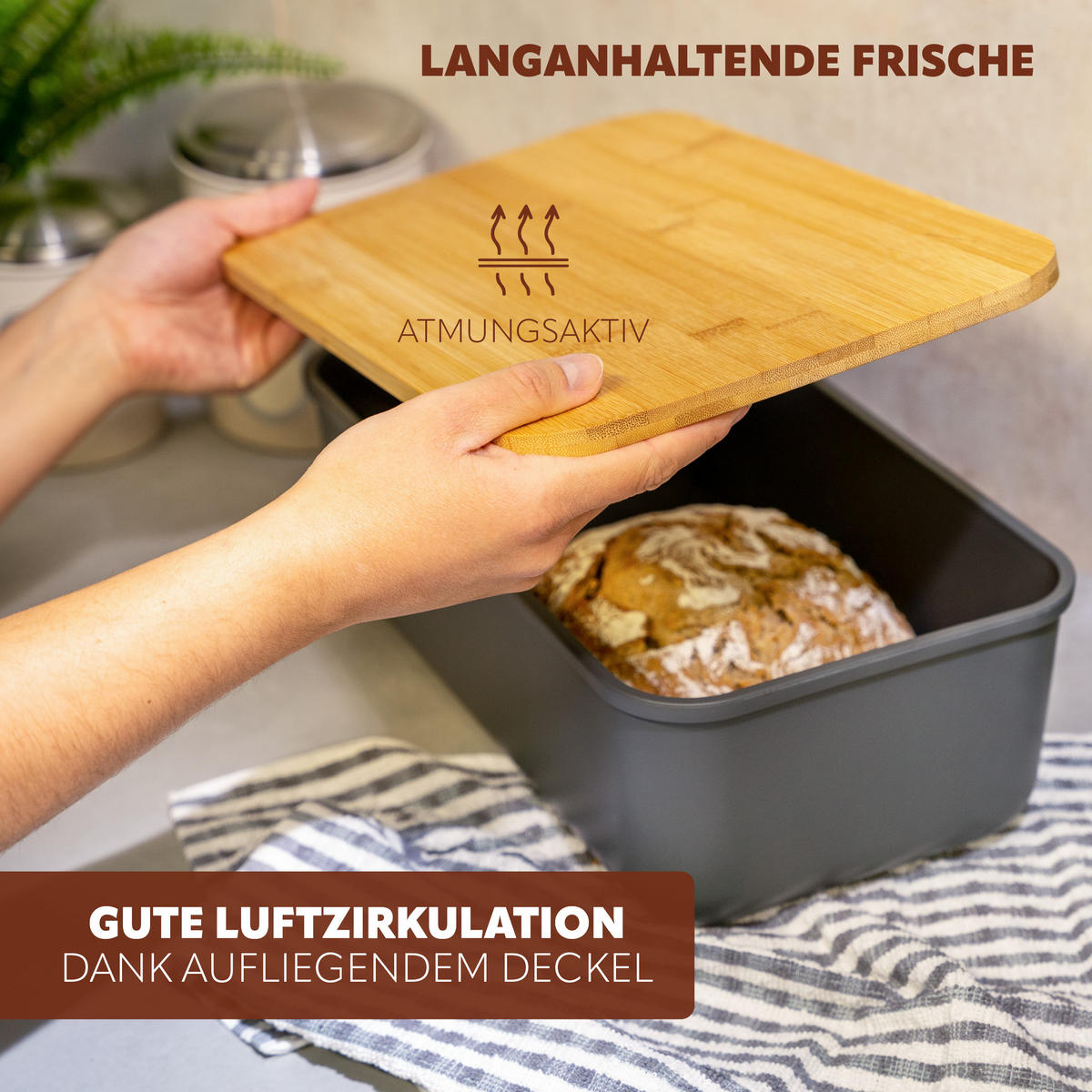 BROTAUFBEWAHRUNGS-SET 2tlg., Kunststoff, Metall, grau - Grau, Kunststoff (40/12.5/23cm) - eluno