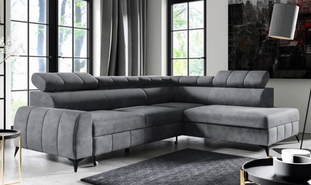 ECKSOFA Grau DON Ausziehbar Rechts Mit Schlaffunktion - Grau, Textil (203/279cm) - Sepro Meble