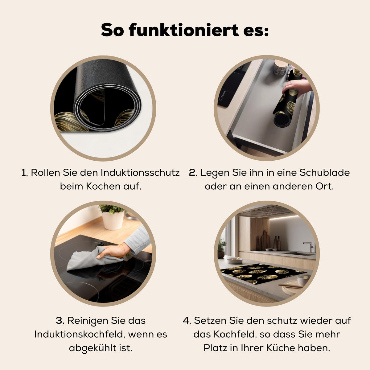 HERDABDECKPLATTE Eier - Gold - Muster Induktionsmatte 77x59 cm - Schwarz, Kunststoff (77/59/0.2cm) - MuchoWow