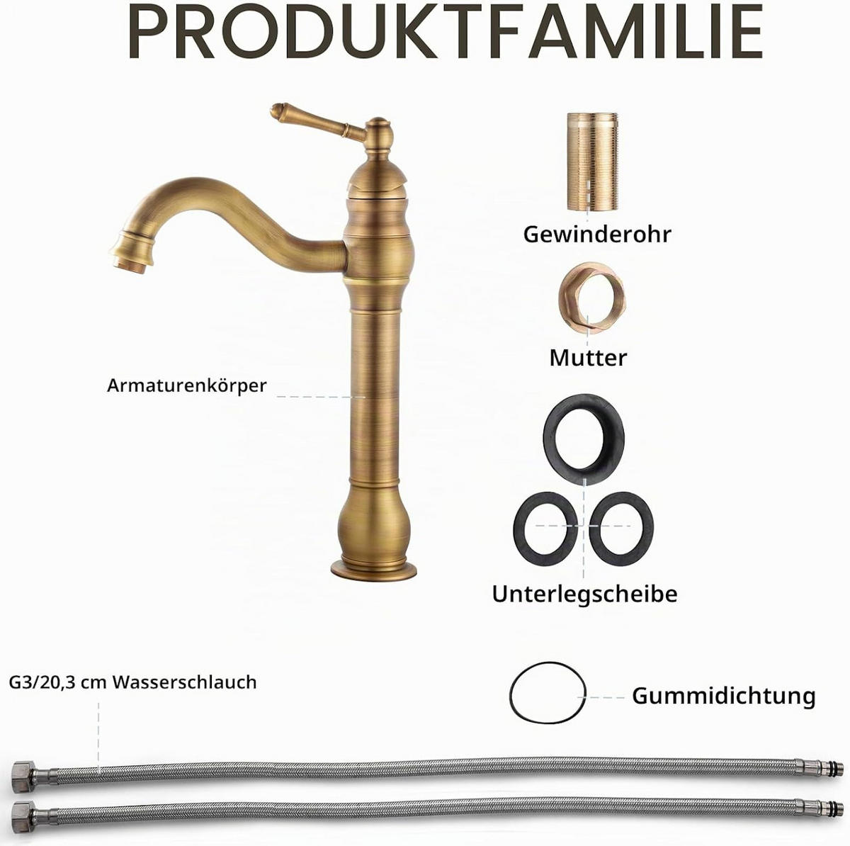 BADEZIMMERARMATUR mit zwei Zulaufrohren, 32,2 x 22 cm, gold. - Goldfarben, Metall (41.5/7/22cm) - Vallsero