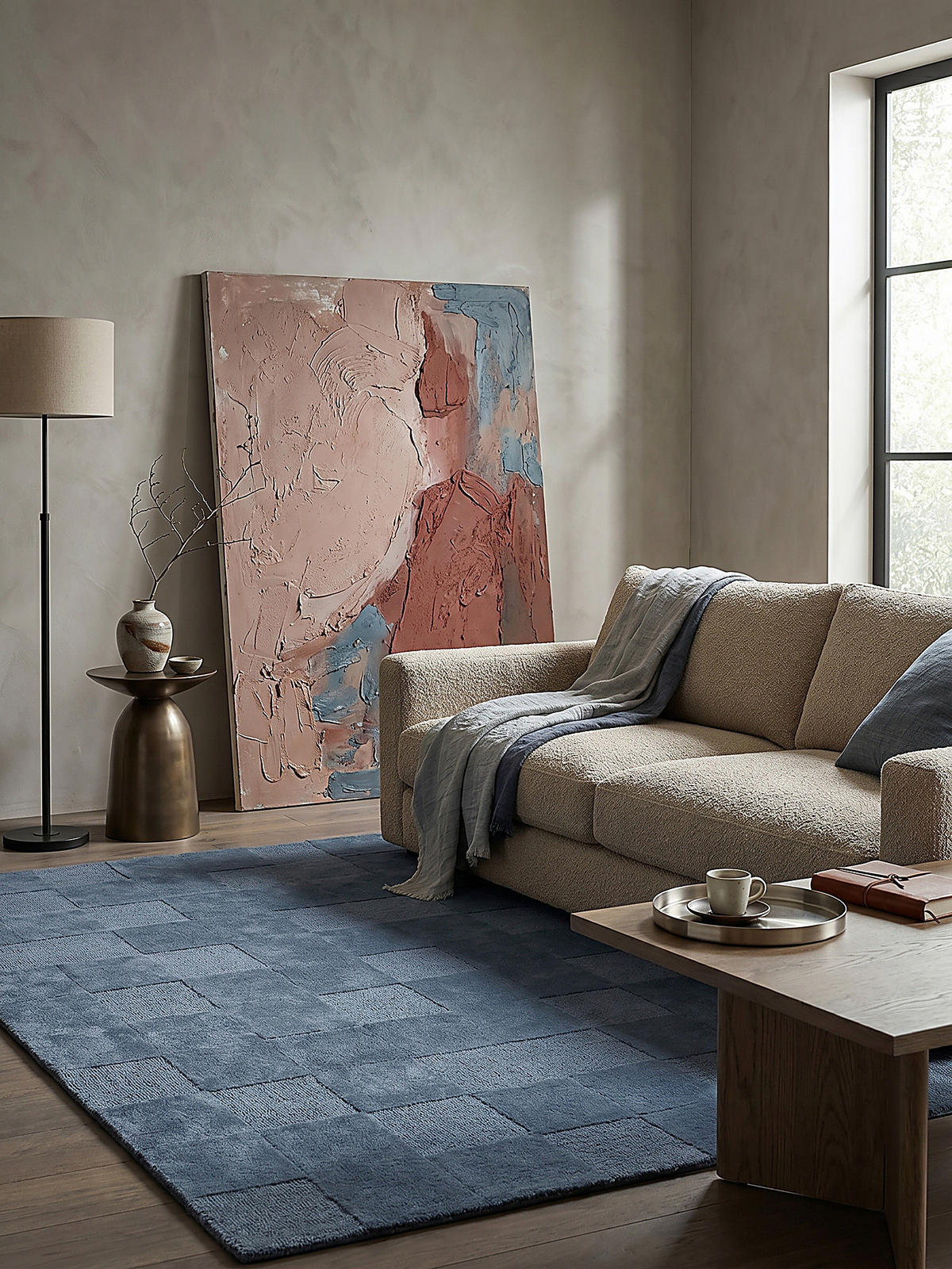 WOLLTEPPICH DEBEN, mit Schachbrettmuster, Blau, 160 x 230 cm - Blau, Textil (230/160cm) - KADIMA DESIGN
