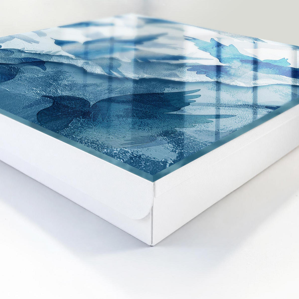 SCHLÜSSELBOX Weiß 30x30 cm – Türöffnung nach rechts - Aquarellvögel - Blau, Metall (30/30/5cm) - TULUP